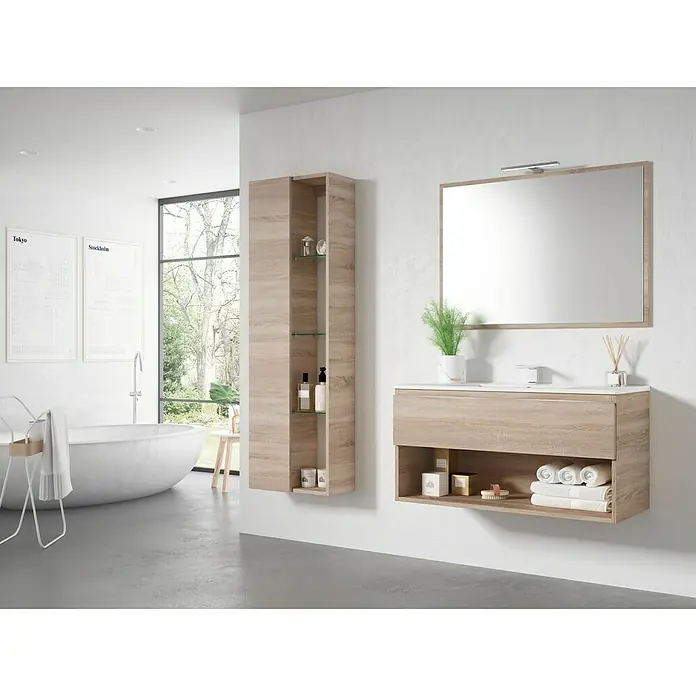 Mueble de lavabo Denia - 45 x 100 x 50 cm, Roble bardolino, Mate - Foto ambiente