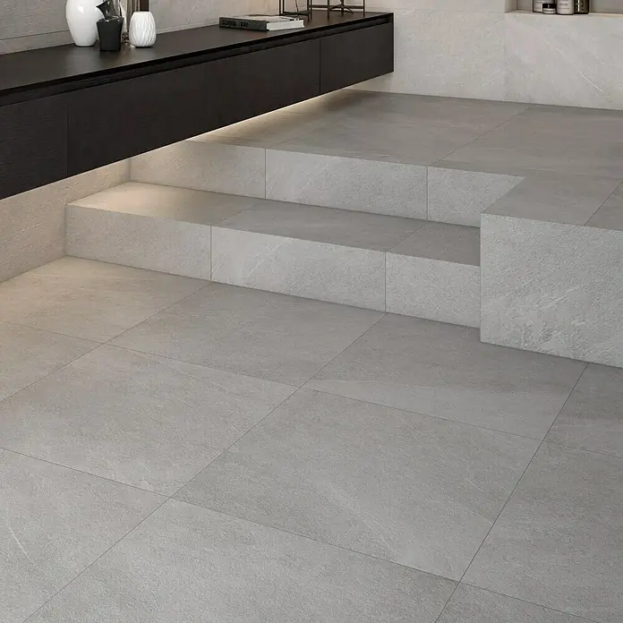 Pavimento porcelánico Alpes - 75 x 75 cm, Blanco, Rectificado, Efecto cemento - Foto ambiente