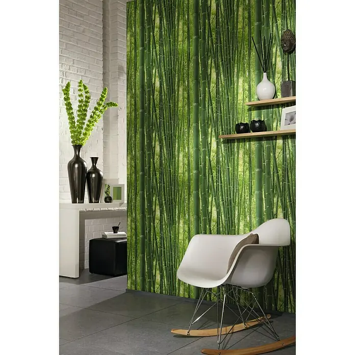 Papel pintado Orgánico bambú - Verde, 10 x 0,53 m - Foto ambiente