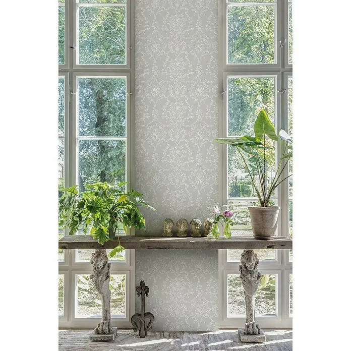Papel pintado Floral damasco - Gris, 10 x 0,53 m - Foto ambiente