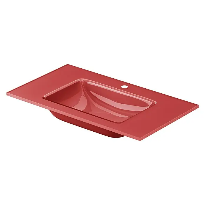 Lavabo Cristal - 71 x 40 cm, Orificios para grifo: Medio, Vino tinto - Vista angular