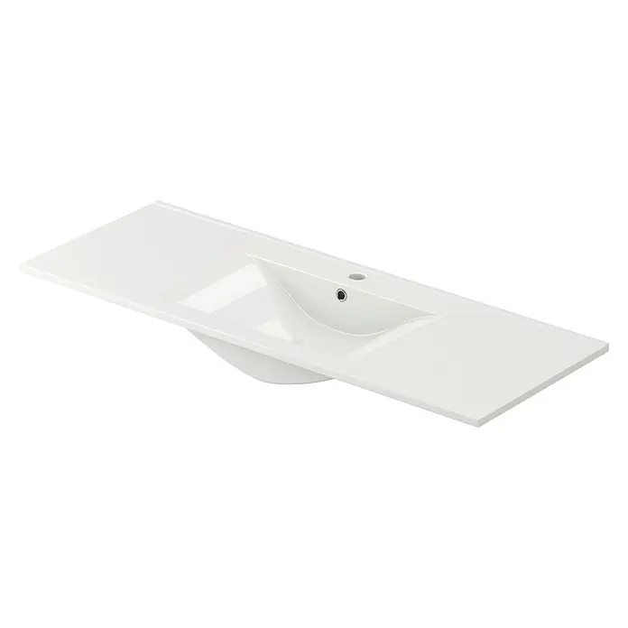 Lavabo Titán - 121 x 46 cm, Orificios para grifo: Medio, Con desbordamiento, Blanco - Vista angular