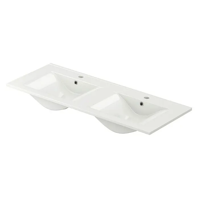 Lavabo doble Titán - 121 x 46 cm, Orificios para grifo: Medio, Con desbordamiento, Blanco - Vista angular