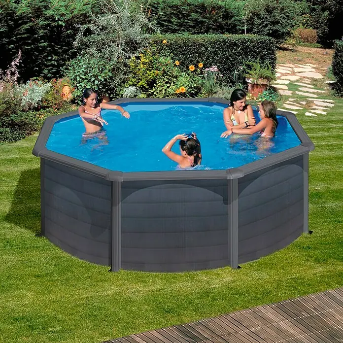 Gre Piscina circular desmontada Kea - Ø x Al: 460 x 120 cm, 17.450 l, Antracita - Producto en uso