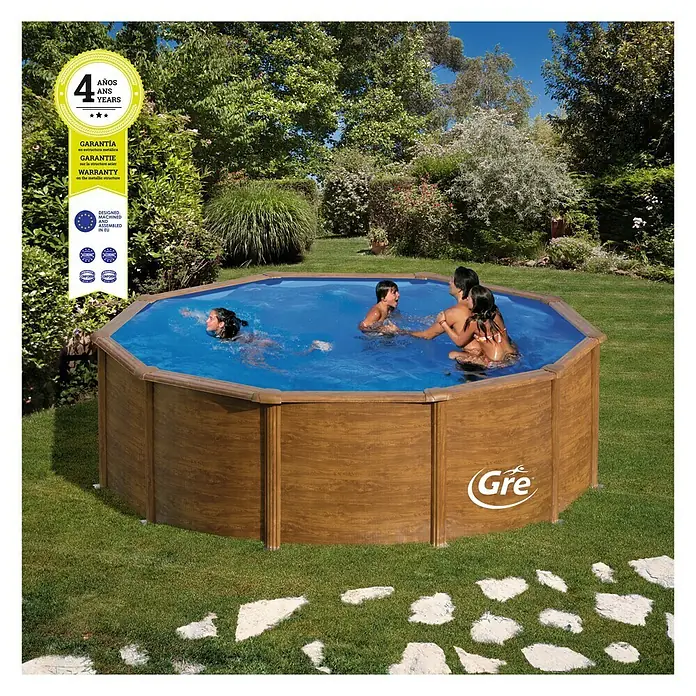 Gre Piscina circular desmontable Pacific - Ø x Al: 460 x 120 cm, 17.450 l, Marrón claro - Producto en uso