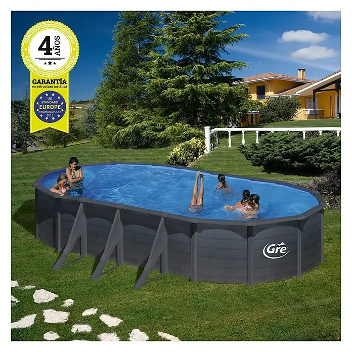 Gre Piscina ovalada desmontable Kea - L x An x Al: 730 x 375 x 120 cm, 25.323 l, Antracita - Producto en uso