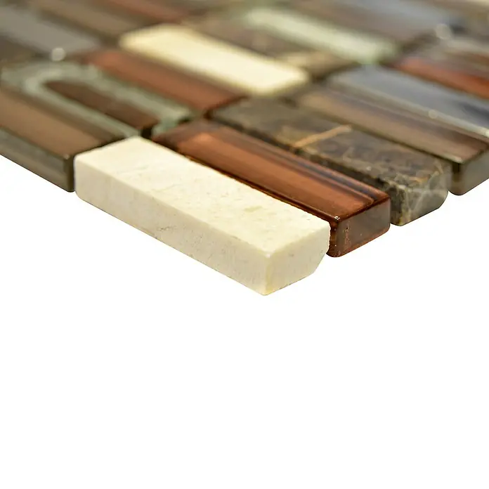 Mosaikfliese Rechteck Crystal Mix XCM SM78 - 29,8 x 30,4 cm, Braun/Beige, Glänzend - Detailaufnahme