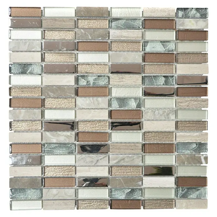 Mosaikfliese Rechteck Crystal Mix XCM SM68 - 29,8 x 30,4 cm, Beige/Braun, Glänzend - Draufsicht