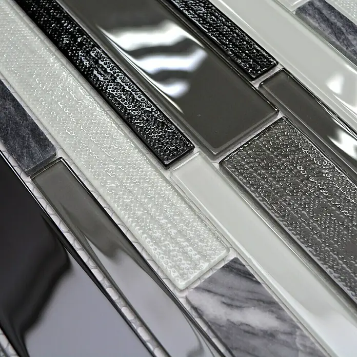 Mosaikfliese Verbund Crystal Mix CM GV34 - 28,6 x 30 cm, Grau/Schwarz, Glänzend - Detailaufnahme