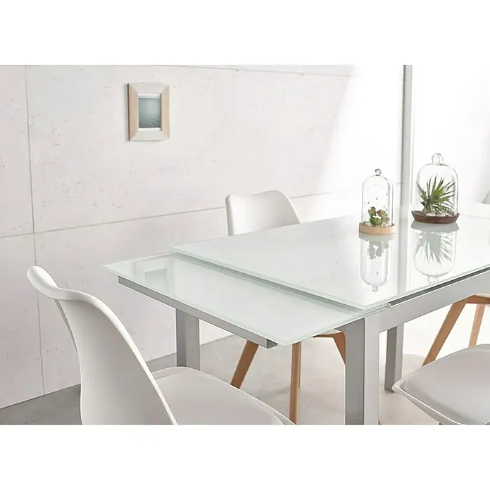 Mesa Karina - L x An: 60 x 100 cm, Material del tablero de la mesa: Vidrio, Blanco