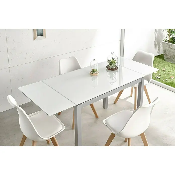 Mesa Karina - L x An: 60 x 100 cm, Material del tablero de la mesa: Vidrio, Blanco