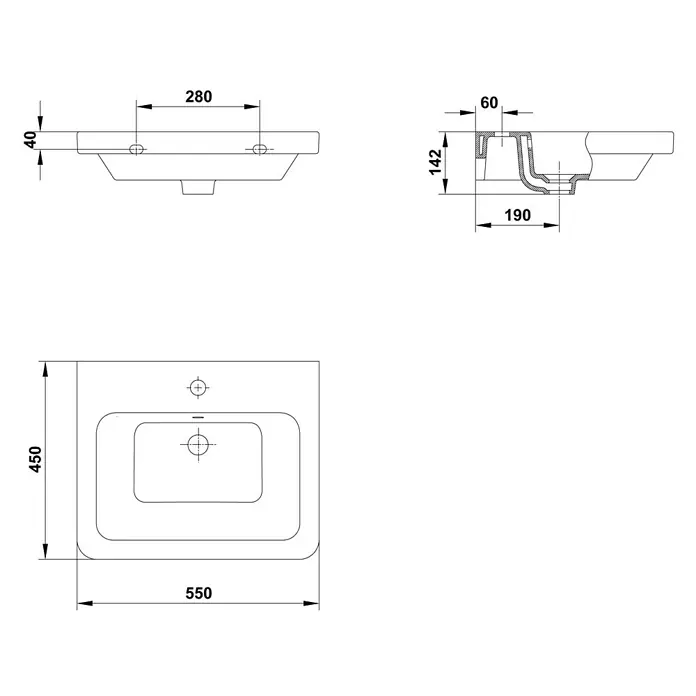 Gala Street Square Lavabo - An x L: 55 x 45 cm, Medio, Con desbordamiento, Blanco