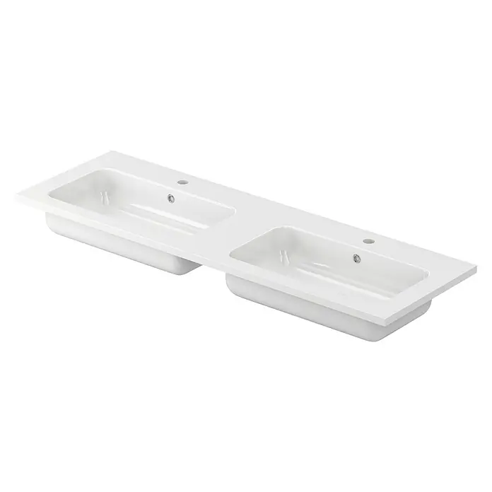 Lavabo doble Zeppelin - 140,5 x 45,5 cm, Orificios para grifo: Medio, Blanco, Madera