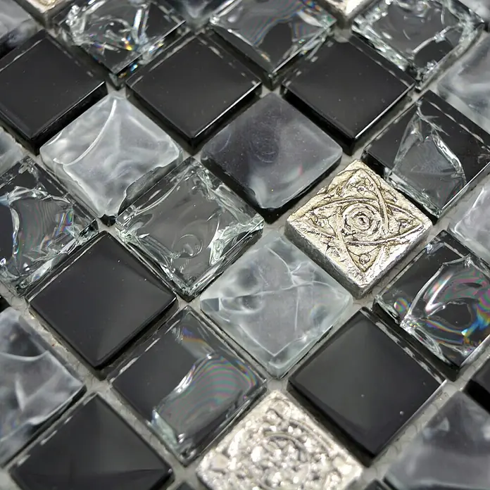 Mosaikfliese Quadrat Crystal Mix XIC 1928 - 30 x 30 cm, Grau/Schwarz, Matt - Detailaufnahme