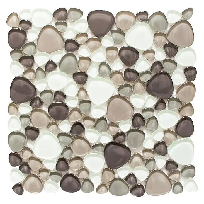 Mosaikfliese Kiesel Crystal Mix XCM PG66 - 29,9 x 29,9 cm, Braun/Beige/Weiß, Glänzend - Ansicht von oben