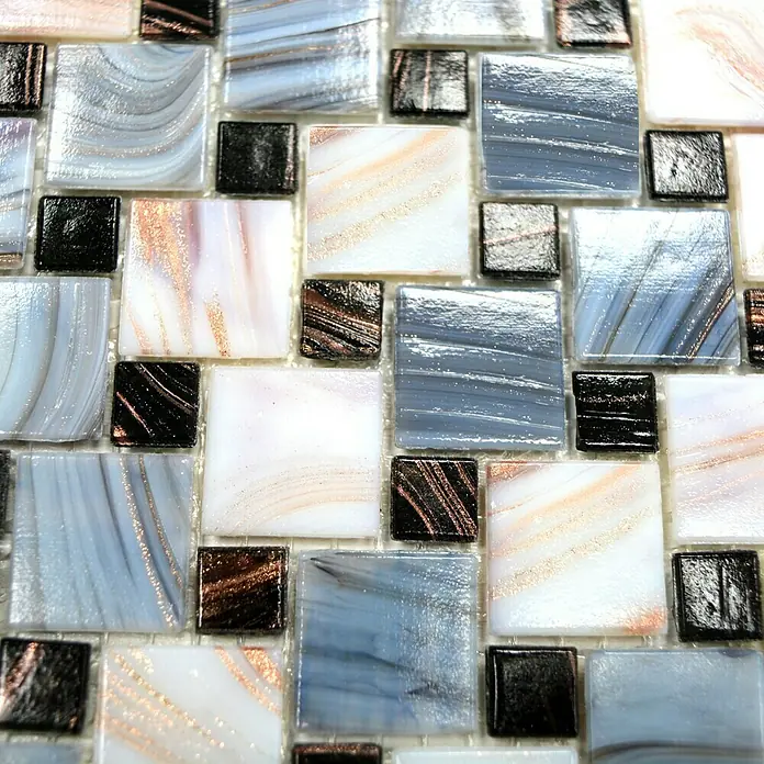 Mosaikfliese Mix Goldstar GM K01 - 31,8 x 31,8 cm, Grau/Weiß, Glänzend - Detailaufnahme