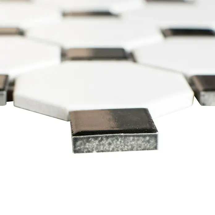 Mosaikfliese Octagon OCTA G468 - 29,5 x 29,5 cm, Weiß/Schwarz, Matt - Detailaufnahme