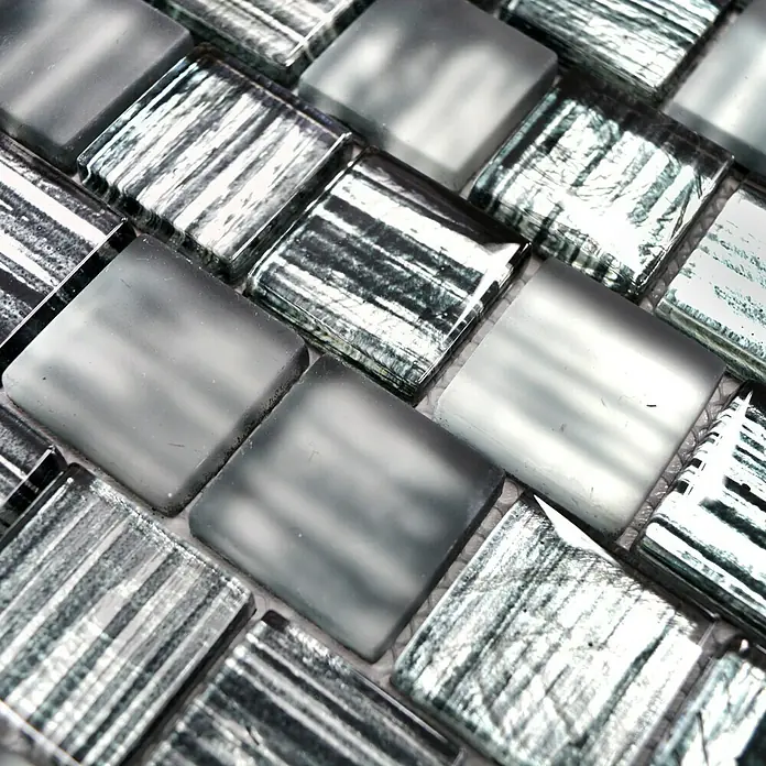 Mosaikfliese Quadrat Crystal Struktur XCM CF81 - 28,6 x 31,8 cm, Schwarz, Glänzend - Detailaufnahme