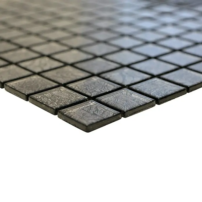 Mosaikfliese Quadrat Crystal Uni CM 4BL12 - 30 x 30 cm, Schwarz, Glänzend - Detailaufnahme