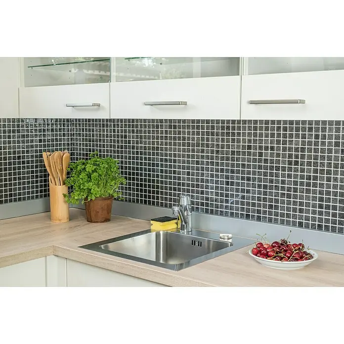 Mozaïektegel vierkant glas Uni CM 4BL12 - 30 x 30 cm, Zwart, Glanzend - Sfeeropname