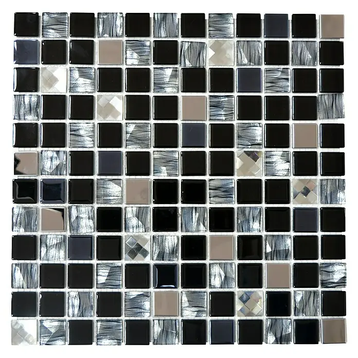 Mosaikfliese Quadrat Crystal Mix CM 426 - 30 x 30 cm, Schwarz/Silber, Glänzend - Ansicht von oben