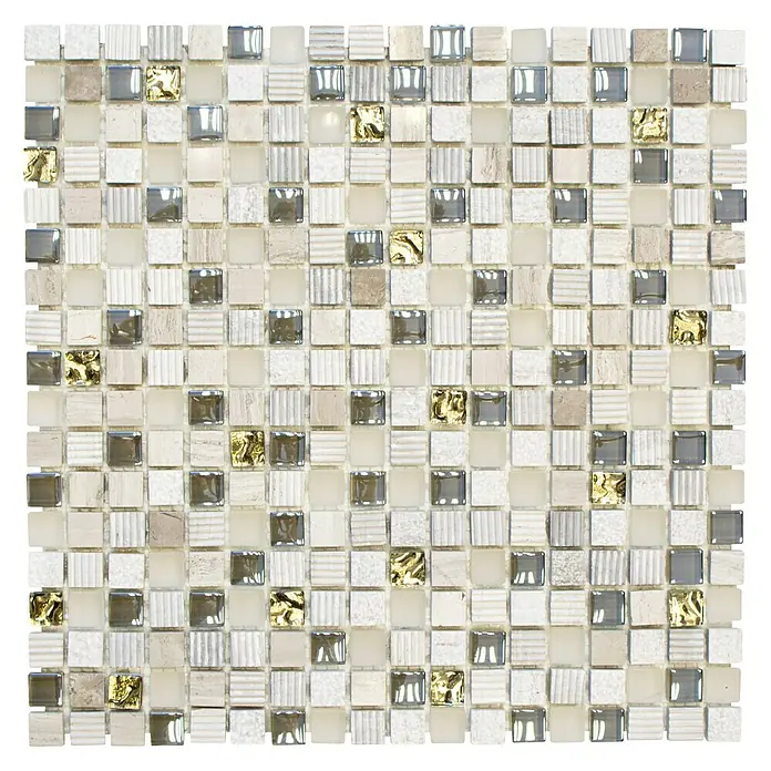 Mosaikfliese Quadrat Crystal Mix XCM HQ12 - 30,5 x 30,5 cm, Beige/Grau, Matt - Ansicht von oben