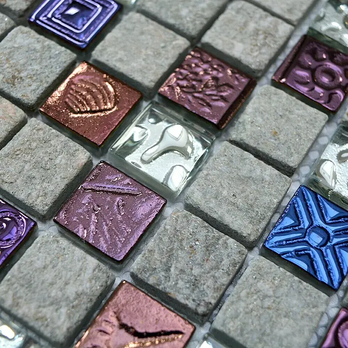 Mosaikfliese Quadrat Crystal Mix XCM CR37 - 29,8 x 29,8 cm, Grau, Matt - Detailaufnahme