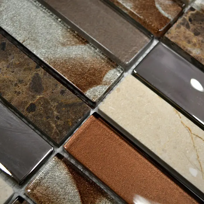 Mosaikfliese Rechteck Crystal Mix NIGHT 78X - 29,8 x 29,8 cm, Beige/Braun, Glänzend - Detailaufnahme