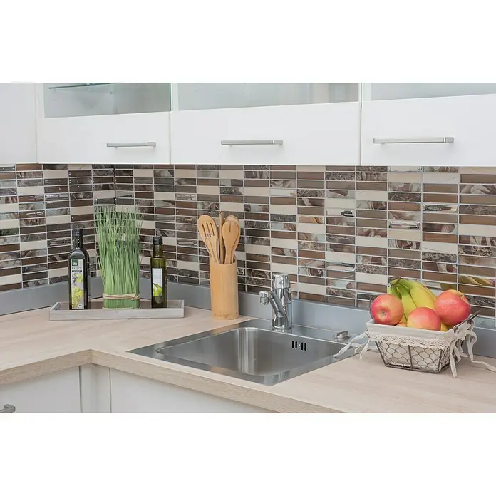 Mosaikfliese Rechteck Crystal Mix NIGHT 78X - 29,8 x 29,8 cm, Beige/Braun, Glänzend - Stimmungsaufnahme