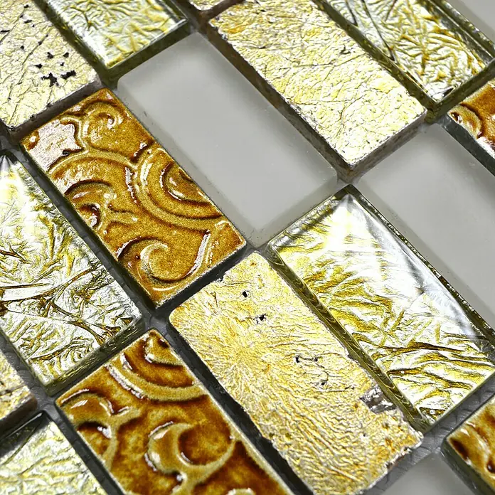 Mosaikfliese Rechteck Crystal Mix XCM CRS4 - 30 x 30 cm, Gold, Glänzend - Detailaufnahme