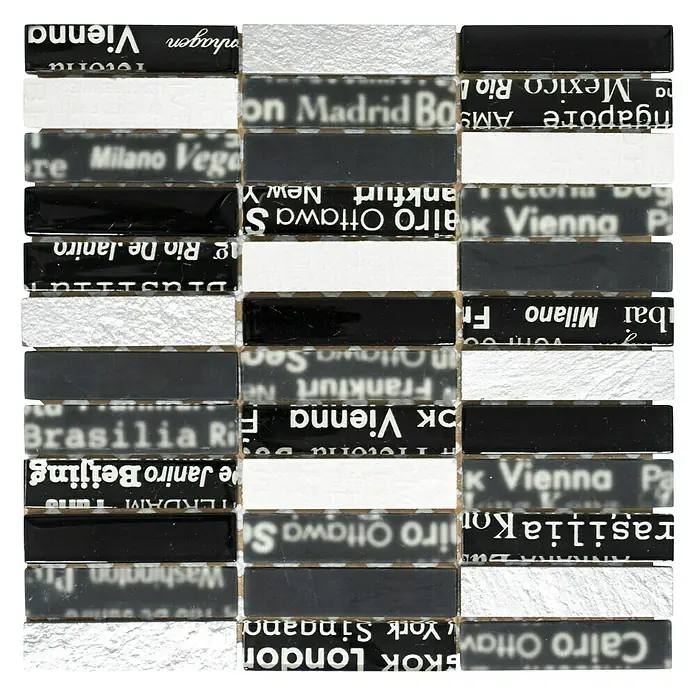Mosaikfliese Rechteck Crystal Mix CITY 39 - 30 x 30 cm, Schwarz, Matt - Ansicht von oben