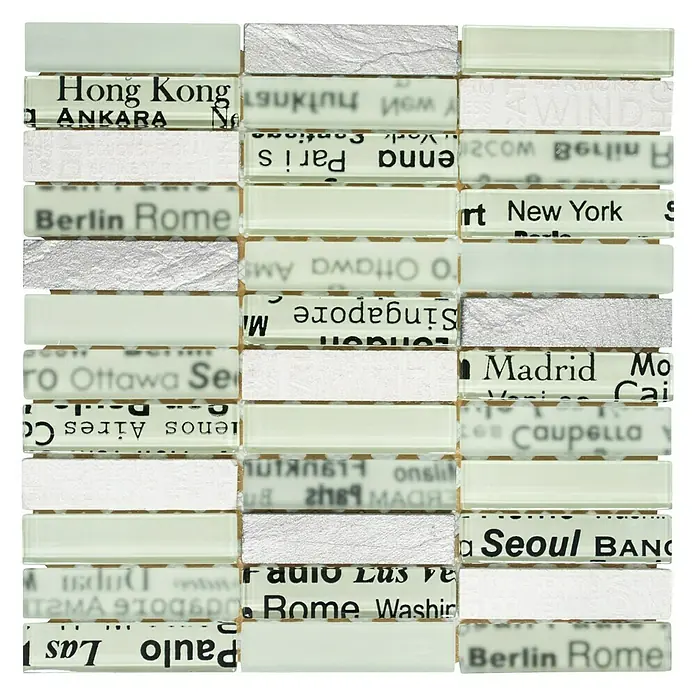 Mosaikfliese Rechteck Crystal Mix CITY 19 - 30 x 30 cm, Weiß, Matt - Ansicht von oben
