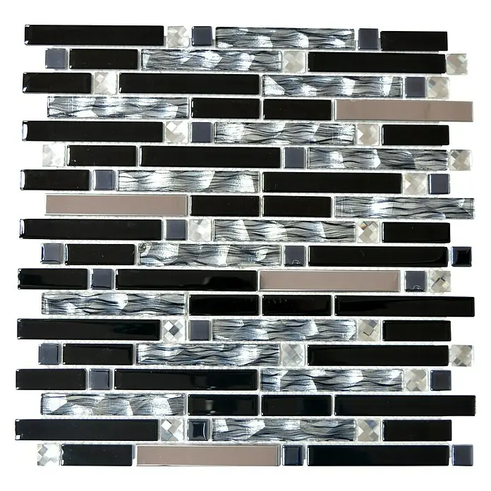 Mosaikfliese Verbund Crystal CM GV478 - 29,8 x 30,4 cm, Schwarz/Silber, Glänzend - Ansicht von oben