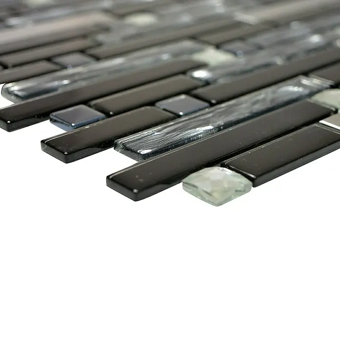 Mosaikfliese Verbund Crystal CM GV478 - 29,8 x 30,4 cm, Schwarz/Silber, Glänzend - Detailaufnahme