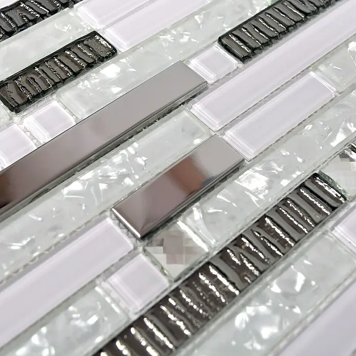Mosaikfliese Verbund Crystal CM GV498 - 29,8 x 30,4 cm, Weiß/Silber, Glänzend - Detailaufnahme