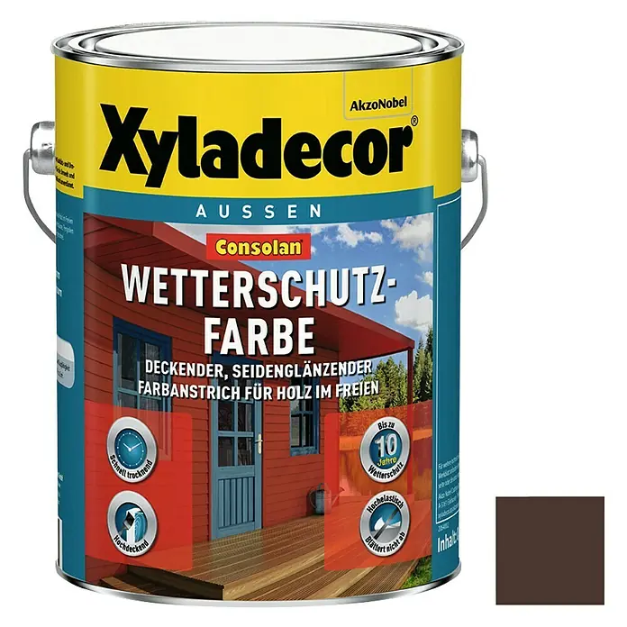 Xyladecor Wetterschutzfarbe Consolan - Dunkelbraun, Seidenglänzend, 2,5 l, Wasserbasiert