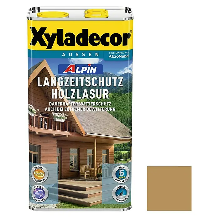 Xyladecor Langzeitschutz-Holzlasur Alpin - Birke, 5 l, Seidenglänzend, Lösemittelbasiert