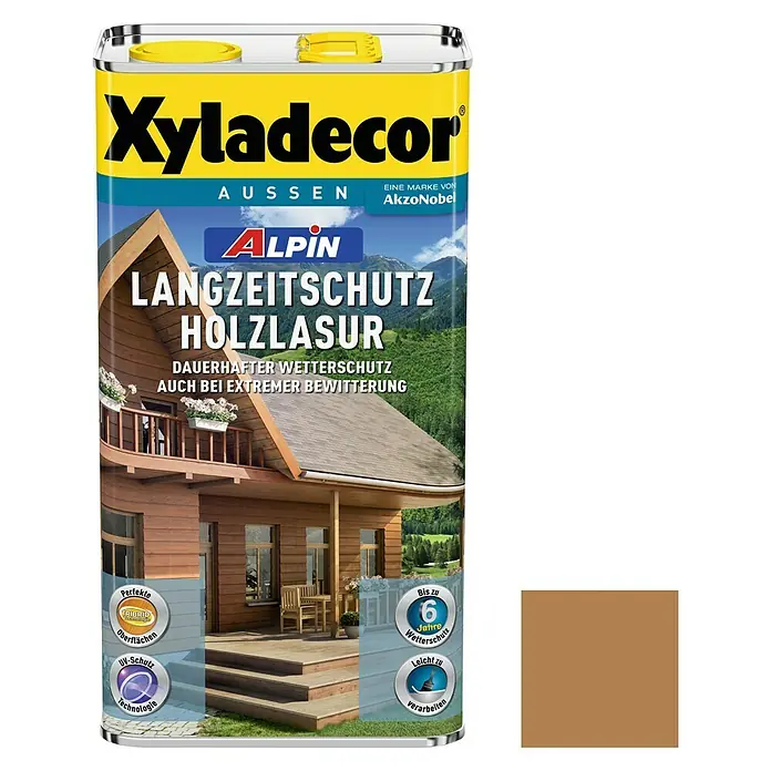 Xyladecor Langzeitschutz-Holzlasur Alpin - Zeder, 5 l, Seidenglänzend, Lösemittelbasiert