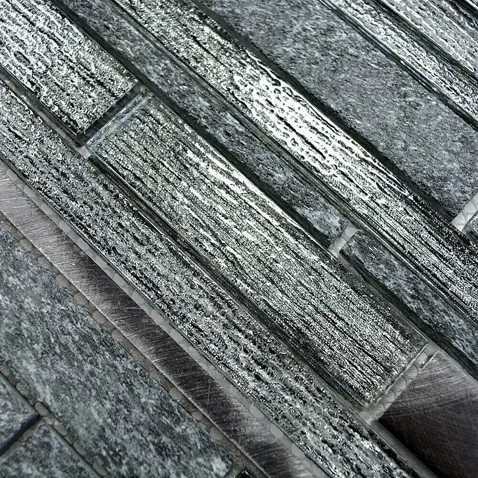 Mosaikfliese Verbund Crystal Mix XAM GV84 - 29,8 x 31 cm, Schwarz, Glänzend - Detailaufnahme