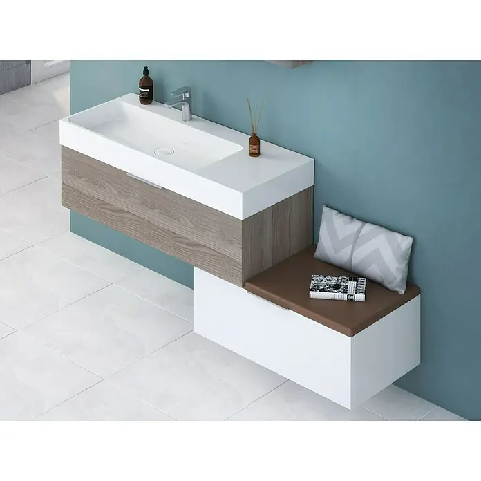 Camargue Cube Einbauwaschbecken - 120 x 49 cm, Mineralguss, Weiß - Stimmungsaufnahme