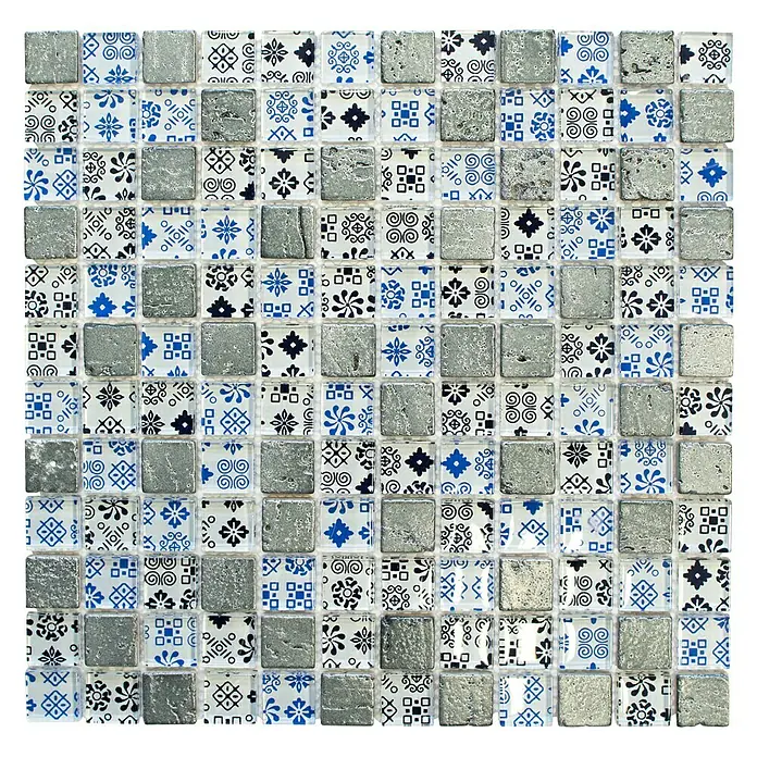 Mosaikfliese Quadrat Crystal Struktur XCM CB07 - 30 x 30 cm, Schwarz/Blau, Glänzend - Ansicht von oben
