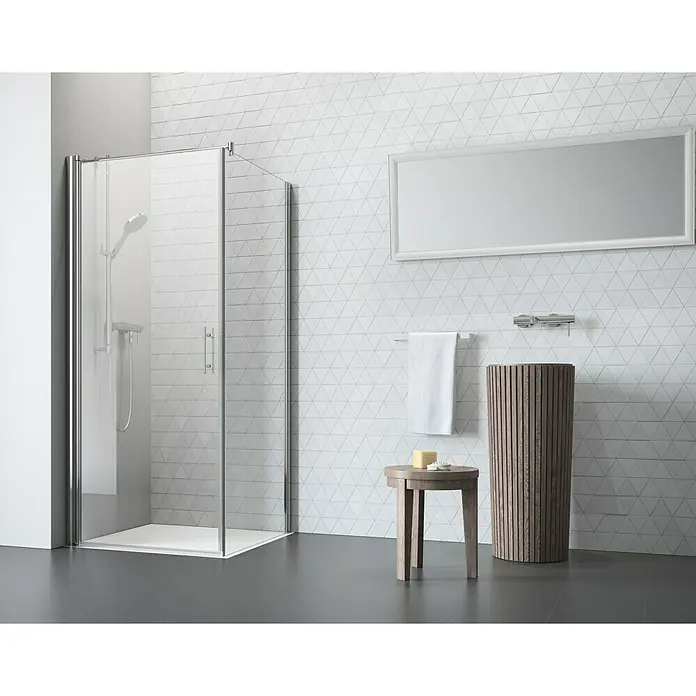Camargue Vario Eckdusche S3+S6 - 90 x 80 x 195 cm, Stärke: 6 mm, Silber - Vorderansicht