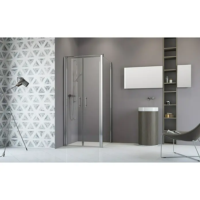 Camargue Vario Eckdusche S32+S36+S39 - 80 x 80 x 195 cm, Stärke: 6 mm, Silber - Vorderansicht