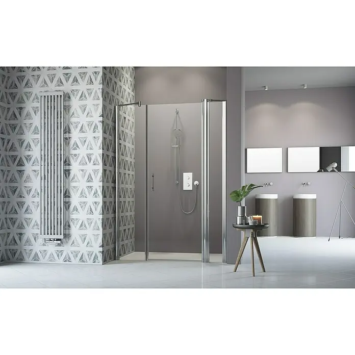 Camargue Vario Nischendusche S3+S16+S17 - 170 x 195 cm, Stärke: 6 mm, Silber - Vorderansicht