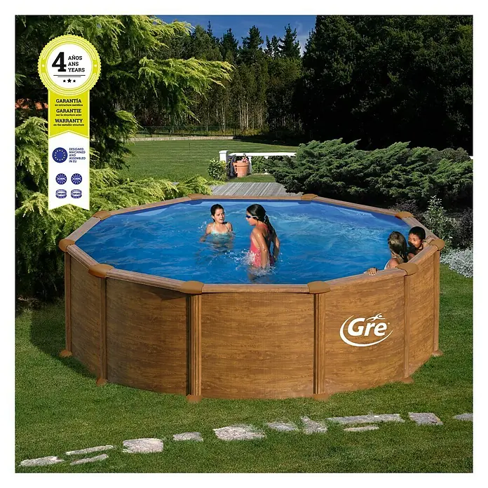Gre Piscina circular desmontable Mauritius - Ø x Al: 460 x 132 cm, 19.444 l, Marrón claro