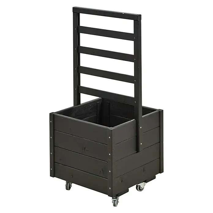 Plus Pflanzkasten - L x B x H: 48 x 48 x 105 cm, Schwarz, Mit Rankgitter - Linke Seitenansicht