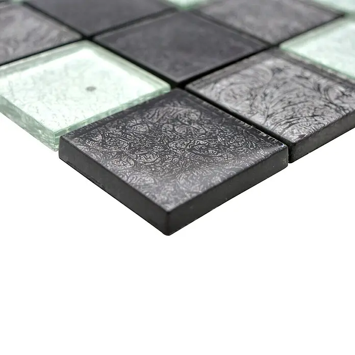 Mosaikfliese Quadrat Crystal Mix CM 4BS23 - 30 x 30 cm, Schwarz/Silber, Glänzend - Detailaufnahme