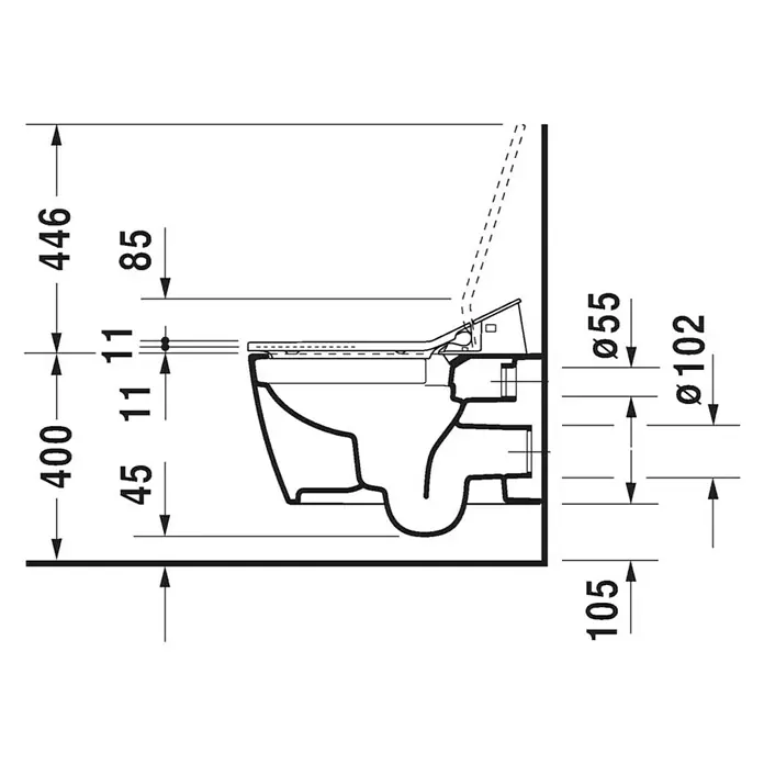 Duravit ME by Starck Wand-WC Typ 2 - Spülrandlos, Ohne Spezialglasur, Spülform: Tief, WC Abgang: Waagerecht, Weiß - Detailaufnahme