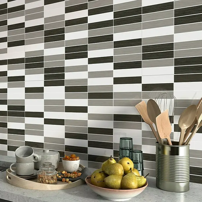 Revestimiento de pared Mosaico Mix - 33 x 55 cm, Blanco/Negro/Gris, Brillante
