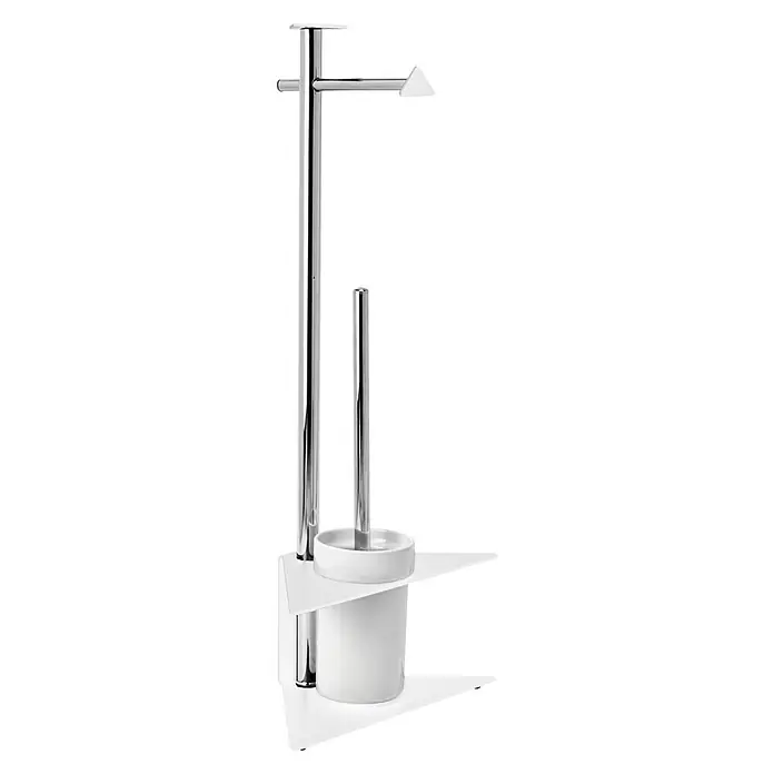 CM Baños Conjunto de escobillero y portarrollos Triangular - Altura: 64 cm, Blanco